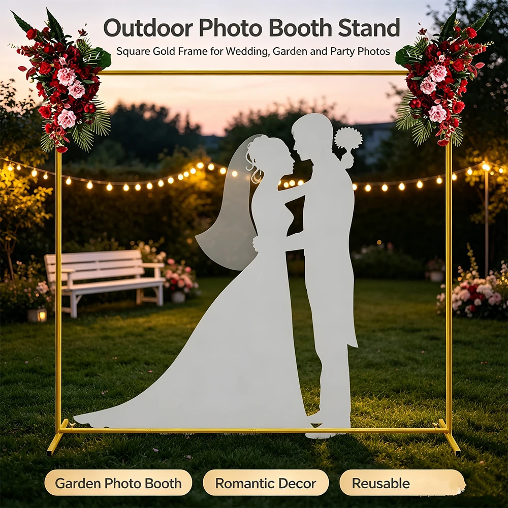 Supporto per fondale ad arco nuziale 1,5×2m/2×2m, supporto quadrato in metallo per fondale, smontabile e riutilizzabile per Matrimoni, feste nuziali, cabine fotografiche, feste di compleanno,