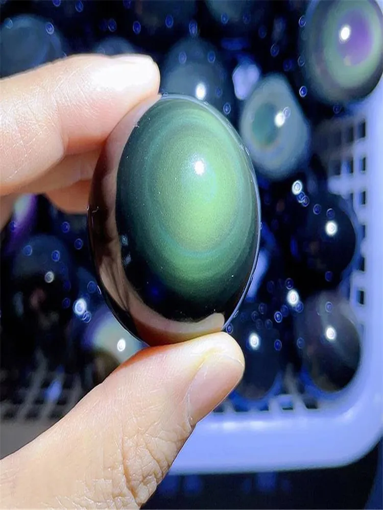 Rainbow 20mm Natural Obsidian Cat Eyes Quartz Crystal Ball Shaped Healing Home Decoration