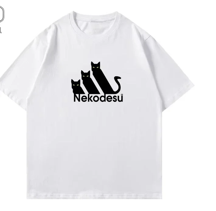 Fun Funny Cute Cat Print Short-sleeved T-shirt for Women Summer Trend Pure Half-sleeved Women Clothing Fashion Graphic T Shirts
