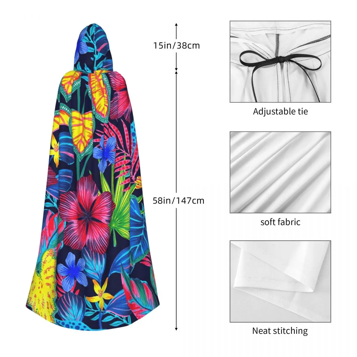 Capa larga con capucha y estampado Floral de flores exóticas en la selva tropical, disfraz Medieval de bruja, capa de Cosplay para fiesta de Halloween, Unisex para adultos