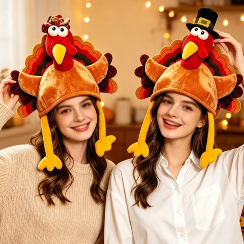 Funny Plush Turkey Hat,Thanksgiving Party Costume Headwear, Family Dinner Party Cute Turkey Head Hat,Holiday Photo Props