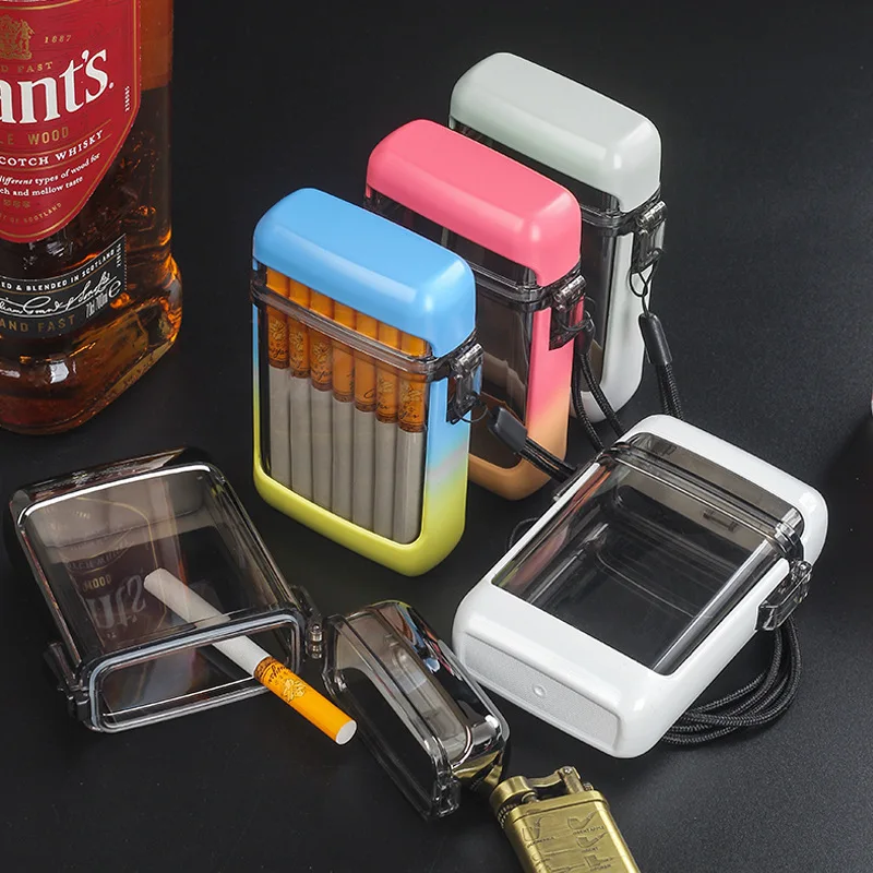 

Sealed Moisture-proof Waterproof Cigarette Case Transparent with Lanyard Cigarette Bag Coarse Cigarette Storage Box for 20pcs