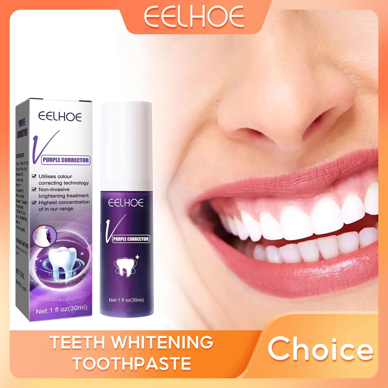 

EELHOE Purple Corrector Whitening Toothpaste Coffee Tea Teeth Stain Remover Clean Teeth Tartar Fresh Breath Purple Toothpaste