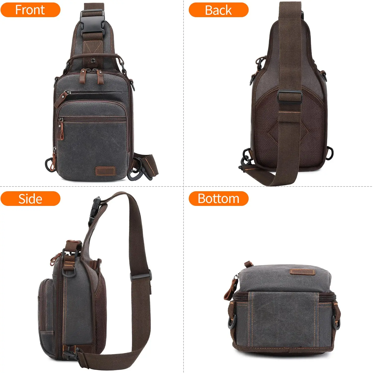 Bolsa crossbody de lona encerada masculina, mochila com estilingue no peito, bolsa de ombro resistente à água, mochila casual