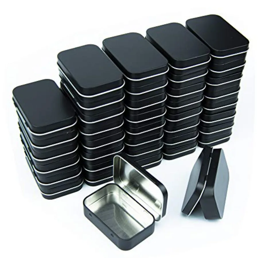 

Metal Rectangular Empty Hinged Tins - Black Mini Portable Box Containers Small Storage Kit and Home Organizer for Storage Drawi