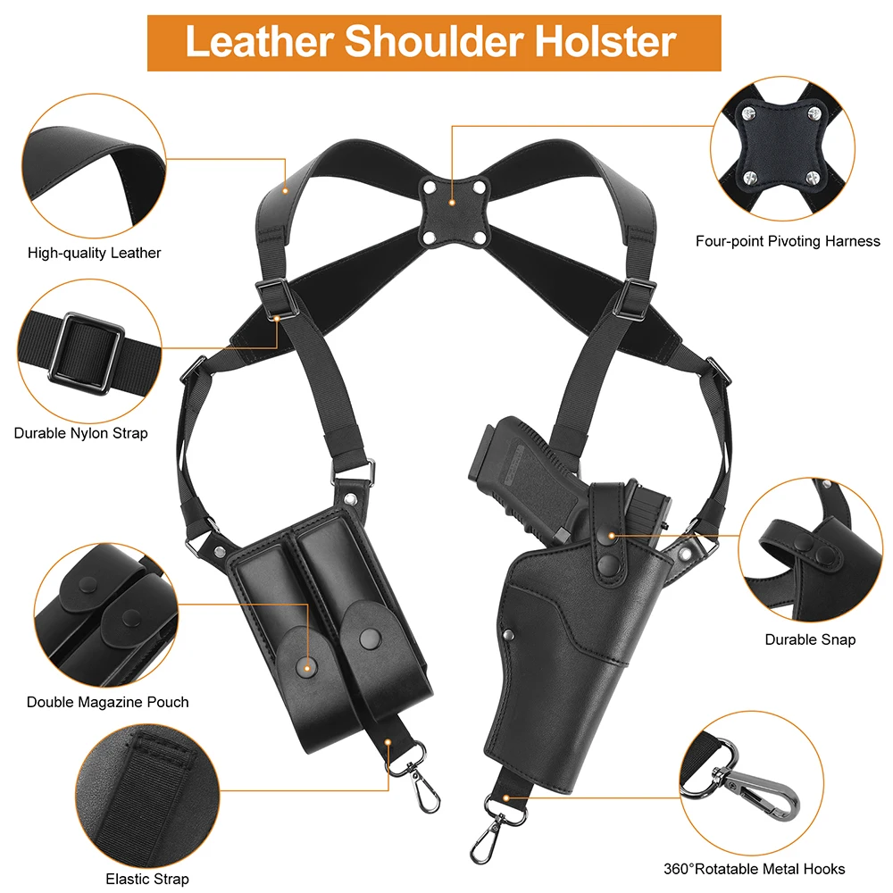 Tactical Shoulder Gun Holster Underarm Concealed Carry Pistol Holster with Double Magazine Pouch for Glock 17/19 Sig Sauer P320