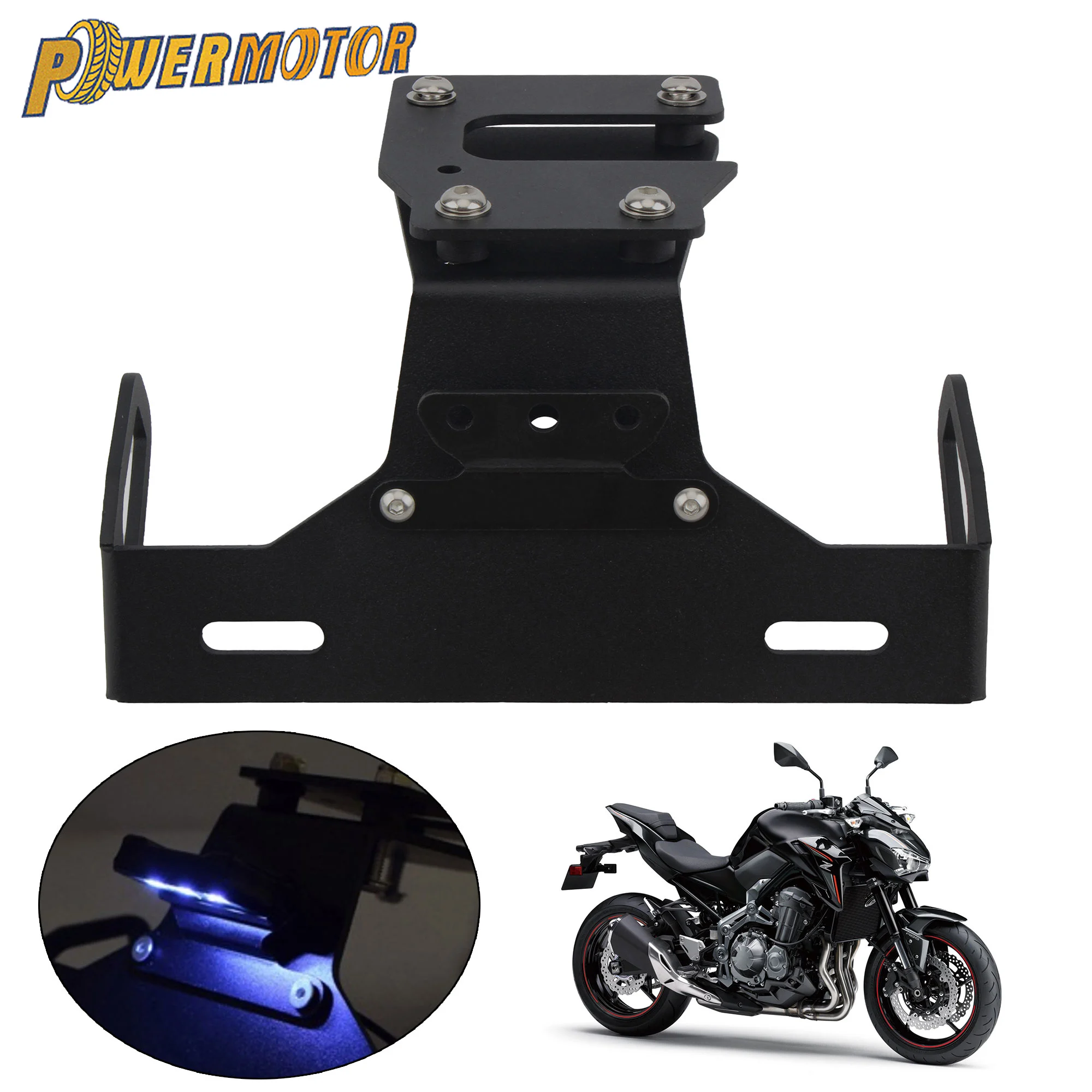 

For KAWASAKI Z900 2017 to 2023 Motorcycle License Holder LED Light Bracket Accessories Super Street Bike Tail Number Plate Parts