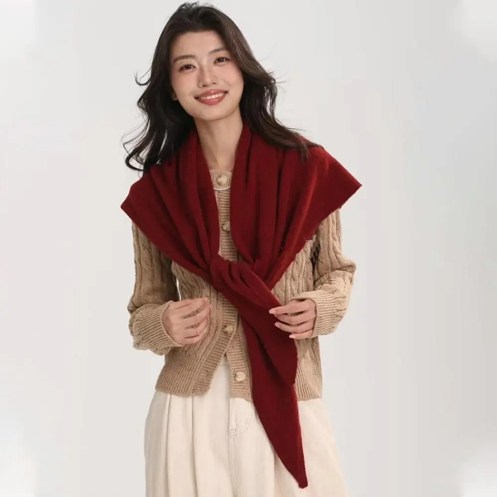 Simple Solid Color Triangle Shawl Wool Windproof Knitted Scarf Warm Neck Wraps Cross Scarves Outdoor