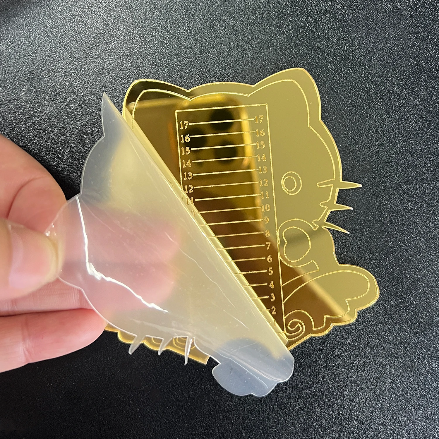 Regla de puntas de uñas para recortar el mismo espejo acrílico dorado, herramienta de medida de longitud de uñas de gato bonito para salón, arte de uñas en casa, 1 Uds.