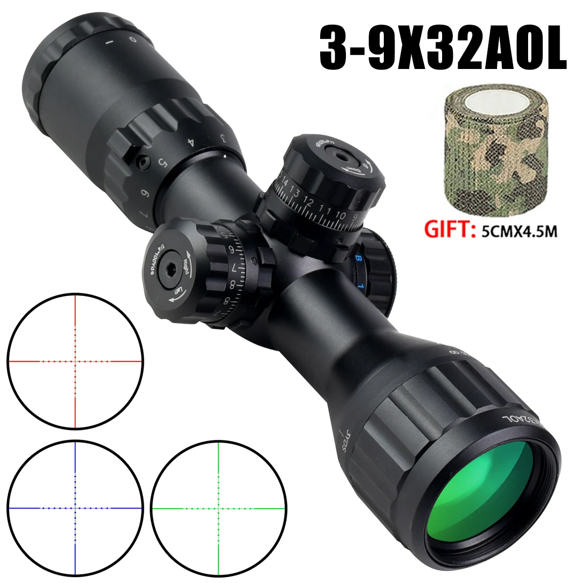 3-9x32 AOL Tactical Scopes Second Focal Plane Hunting Riflescope Airsoft Optics Sight Cross Reticle Scope 11mm/20mm Rail Mount