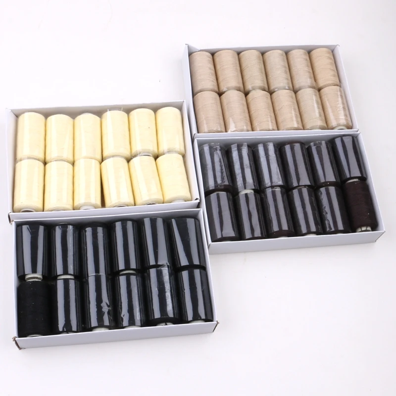 12Rolls Hair Weaving Thread High Strength Cotton Sewing Thread for Hand Sewing Hair Extension Making Wigs DIY Black Brown Beige