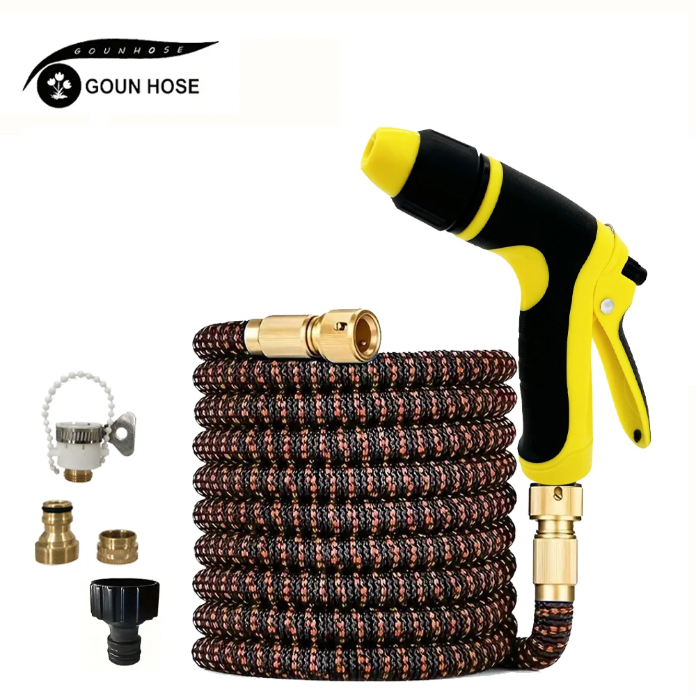 

1PC Garden Hose Flexible And Stretchable Rubber Water Pipe With Adjustable Water Gun Used For Lawn Irrigation And Car Washing