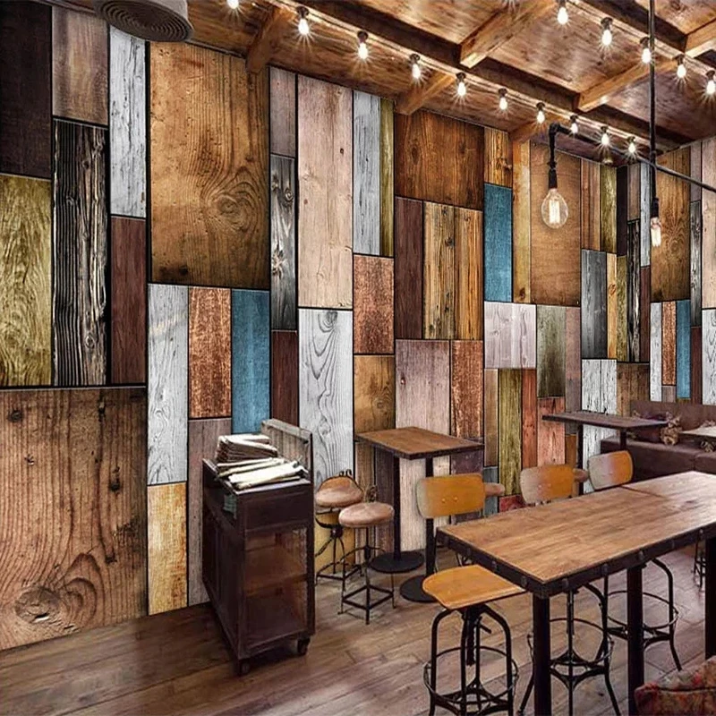 Custom 3D Wallpaper Retro Nostalgic Color Wooden Board Cafe Restaurant Mural Living room sofa TV background wall bedroom Hotel