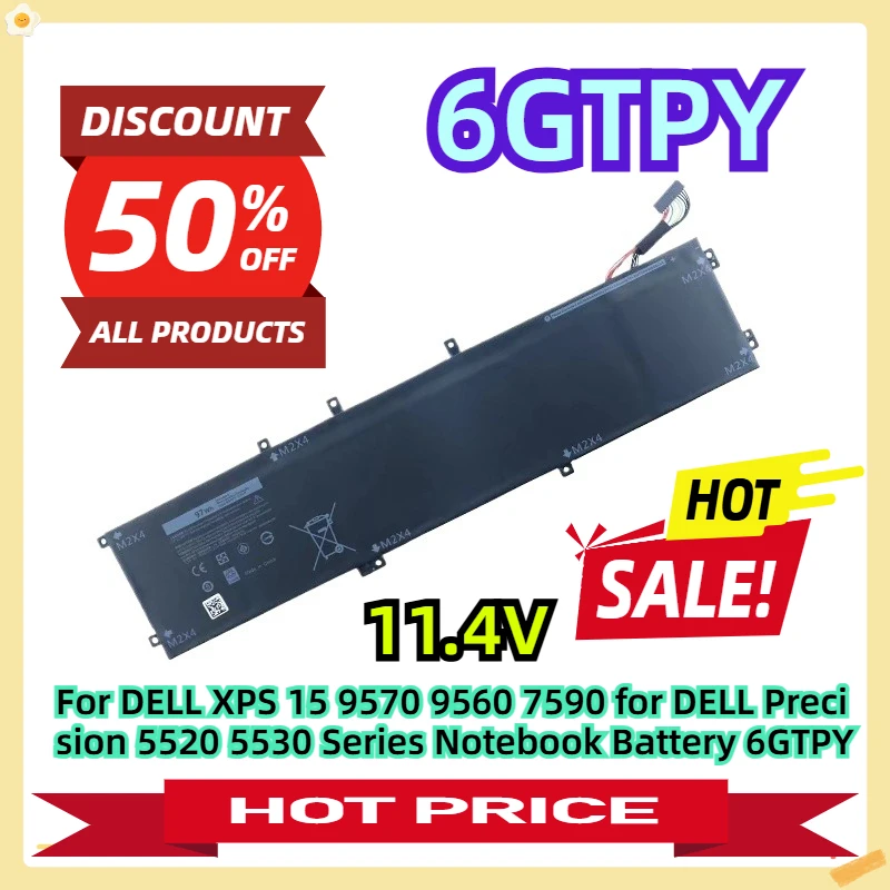 

For DELL XPS 15 9570 9560 7590 for DELL Precision 5520 5530 Series Notebook Battery 11.4V 97WH 6GTPY