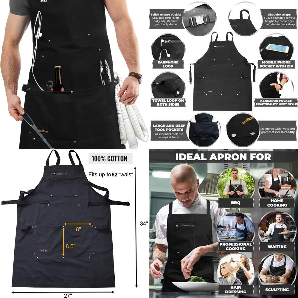 

Premium EcoZen Chef's Apron for Men - Perfect for Kitchen, BBQ, Cooking, and Grilling