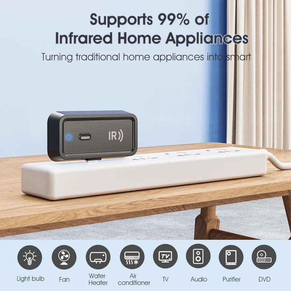 Home Automation Hub Smart IR Remote For Home Automation Setup 15m Signal Range 720 Degree Transmission Type-C Power Input