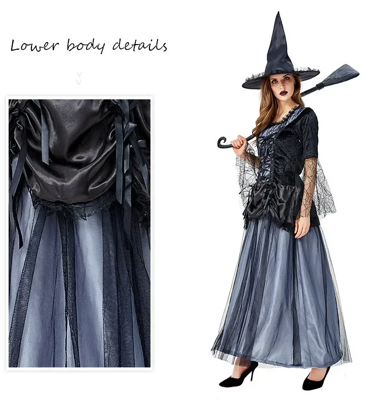 Neue Halloween Erwachsene Frau Cosplay Hexe Kostüm Nachtclub Party Spitze Bildschirm Garn Temperament Blau Schwarz Hexe Kleider