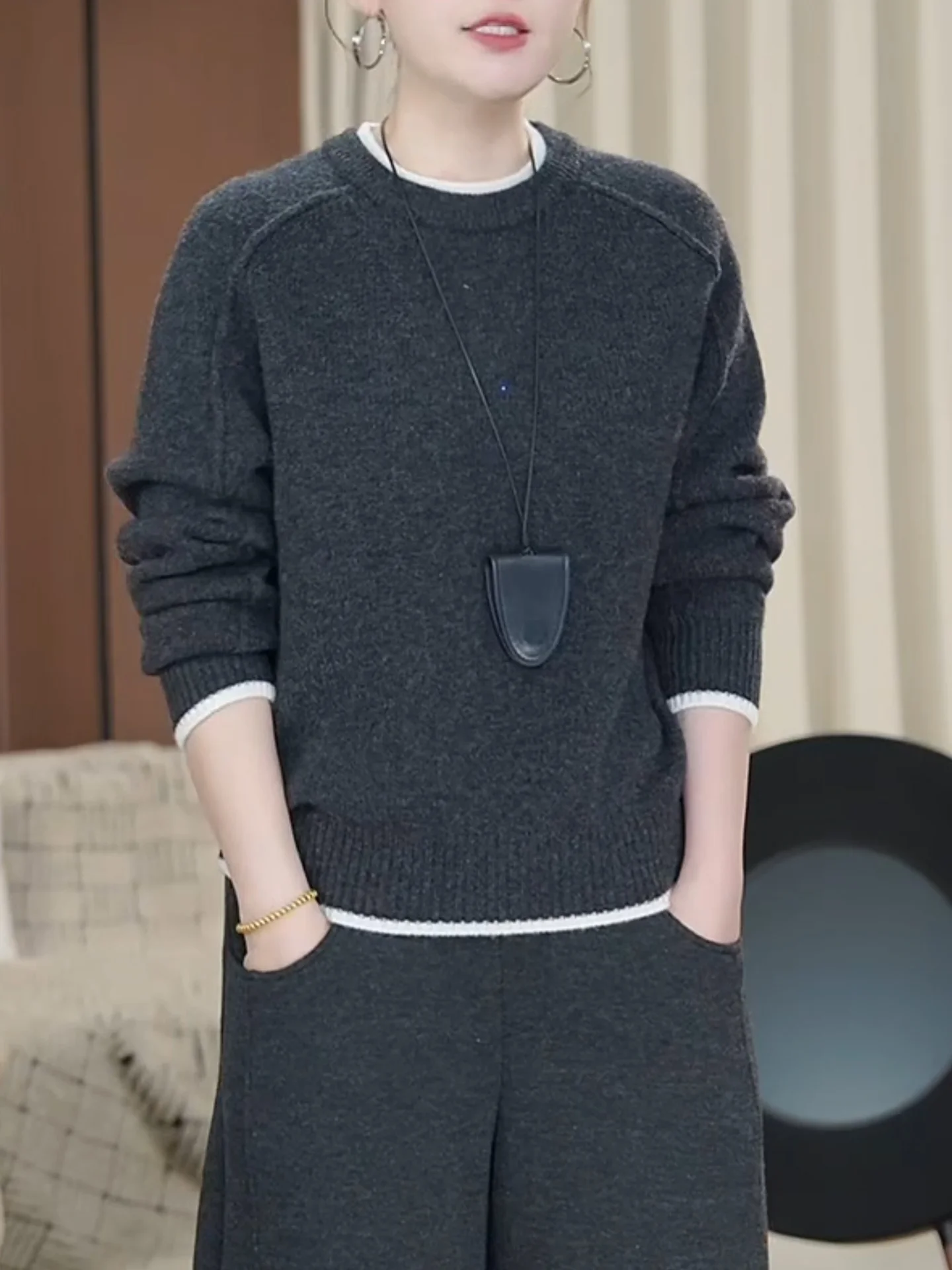 

Осенне-зимний женский свитер большого размера с длинным рукавом, повседневный, модный, стройнящий, удобный, в корейском стиле, свободного кроя