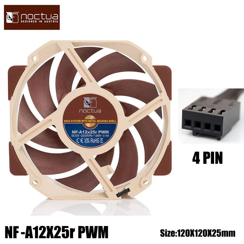 Noctua NF-A12X25R PWM 120mm Case Fan Round Frame New Sterrox® Liquid Crystal Polymer SSO2 Bearing Cooling Fan 6 Years Warranty