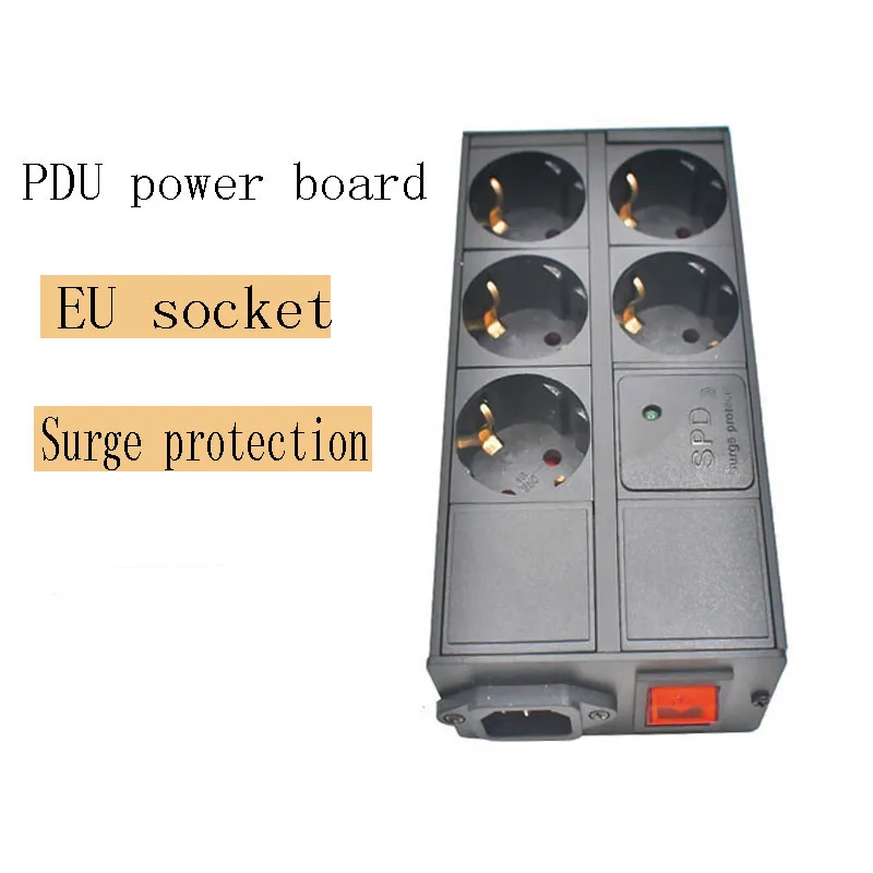 Aluminum Alloy Shell PDU High-Power Power Board EU Dual Row Socket C14 Port 1-21AC With Double Break Switch Surge Protection