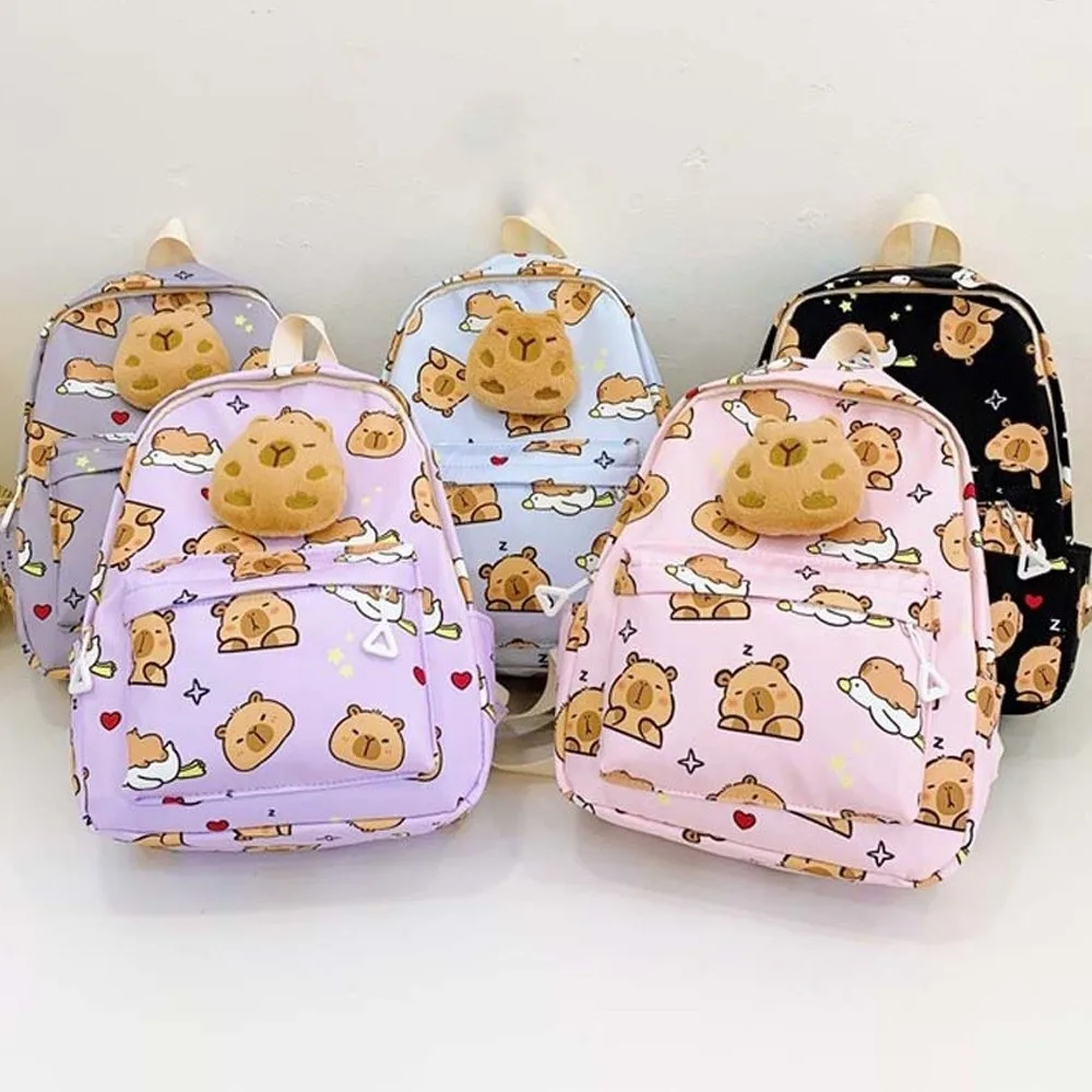 Decoration Capybara Backpack Thickened Wide Straps Cartoon Animal Daypack Multi Functional Nylon Large Capacity School Bag