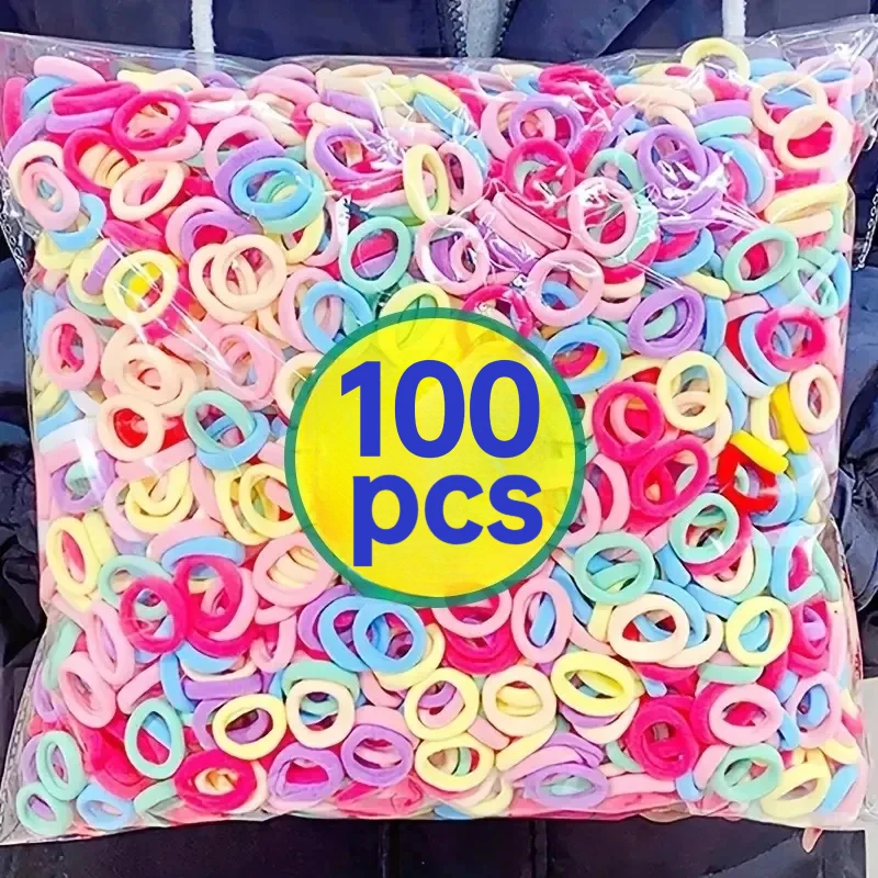 100-200PCS Colorful Basic Nylon Ealstic Hair Ties for Girls Ponytail Hold Scrunchie Rubber Band Kids Basic Hair Accessories