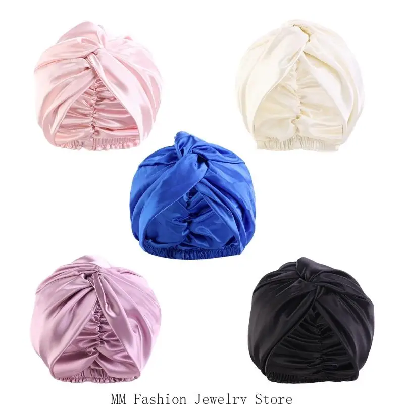 

D0UB Шапочка для волос витой стиль Элегантная спальная шапочка из шелковой ткани Двухслойный контроль влажности Ночной чехол для