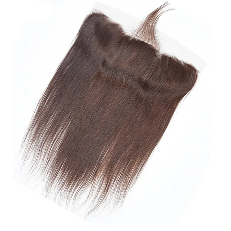 Cabelo humano virgem brasileiro, frente de renda transparente, orelha a orelha, pré-arrancado, castanho chocolate, 13x4, 10-18 Polegada