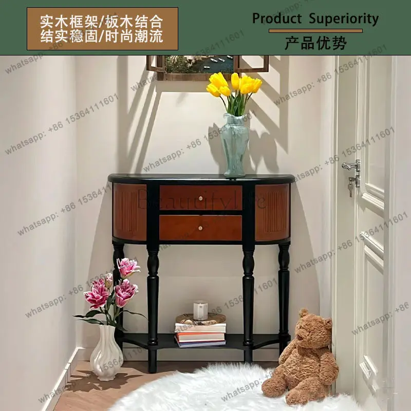 

Solid wood medieval style entryway cabinet living room semi-circular high-end entrance cabinet