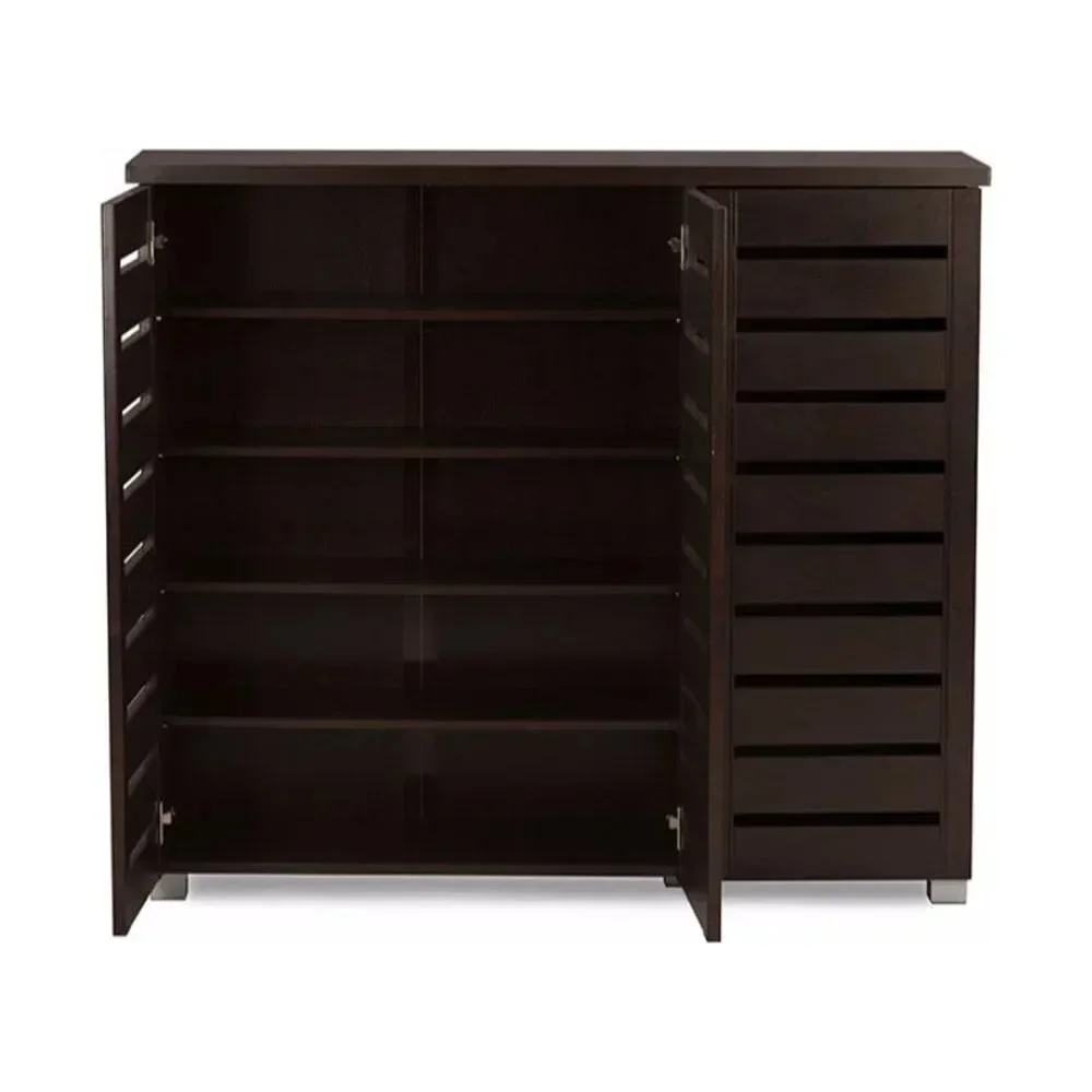 Adalwin 3 Door Shoe Cabinet In Dark Brown Cheap Shoes Storage System Modular Furniture