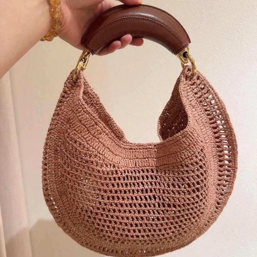

Classic Beach Straw Woven Bags For Women Luxury Designer Handbag Purse 2025 New In Sequined Handle Underarm Shoulder