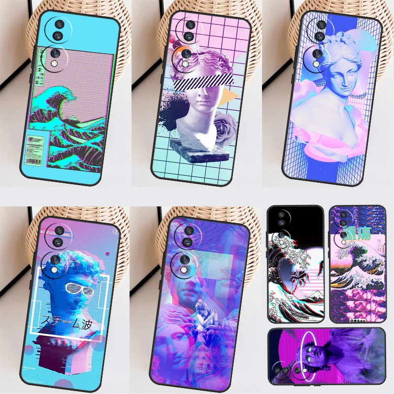 Great Wave Retro Cyber Statue Case For Honor 90 Lite Magic 5 Pro 70 50 10 Honor X8 X7 X9 X9a X8a X7a X6a 9X 8X Back Cover