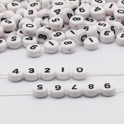 Flat Round White Acrylic Beads 4x7mm Digital Number Loose Beads For Jewelry Making DIY Keychain Earrings Gifts Supplies