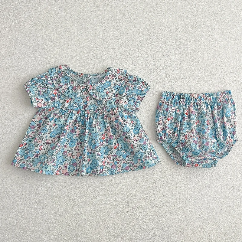 2024 New Summer Toddler Baby Girl Clothes Set Short Sleeved Cotton Printed Shirt+PP Shorts 0-24M Children Clothing Set