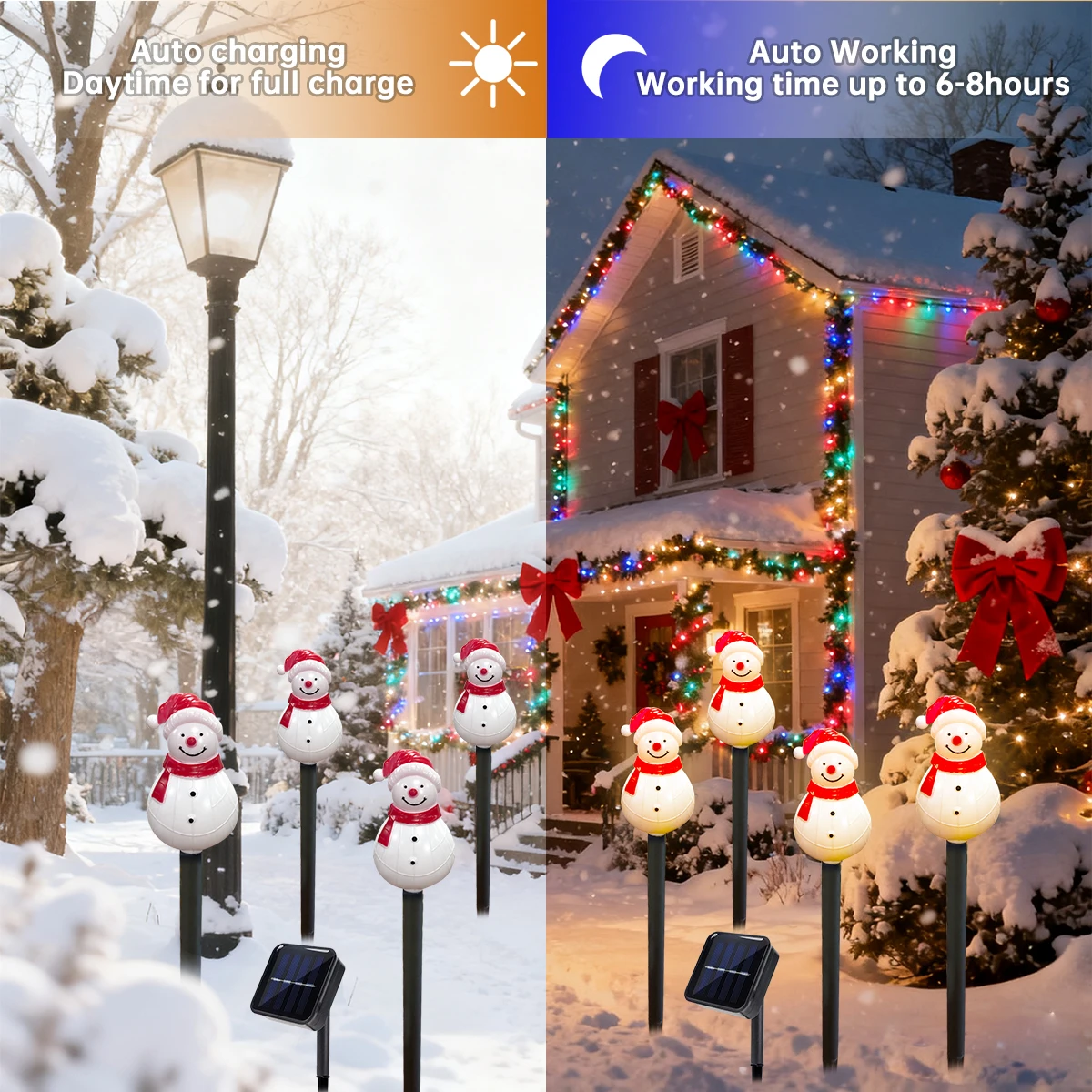 4pcs/set Christmas Snowman With Red Hat Stake Light Waterproof Outdoor Lamp With 8 Modes For Garden Yard Patio Party Xmas Decor