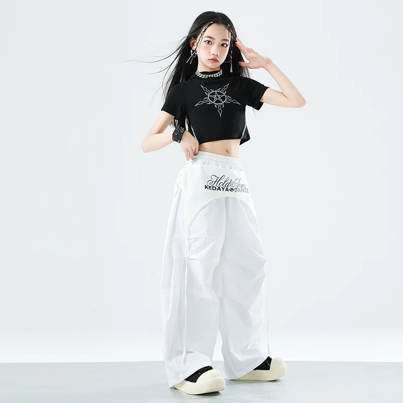 สาวฤดูร้อน Hip Hop Dance เสื้อผ้าแขนสั้น Crop Tops กางเกงสีขาวแจ๊สฝึกเสื้อผ้า Street Wear BL15674
