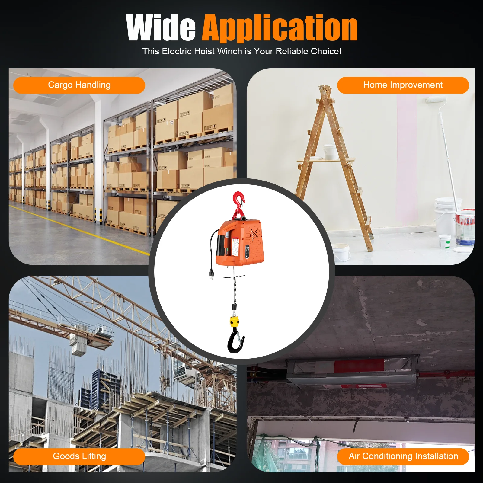 110V Portable Electric Hoist Winch Engine Crane Lifting wired Remote 1100lbs