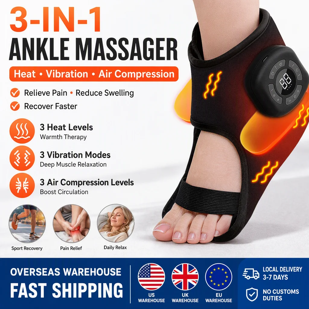 Fußgelenk-Luftmassagegerät, 3 Modi, 5 Stufen, kabellos, 1200 mAh, vibrierende, wärmende Manschette, wiederaufladbar, Kompressionsgelenkmanschette