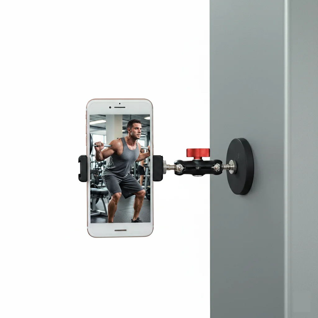 Gym Strong Magnetic Phone Holder Mount Tripod Smartphone Bracket Stand for Video Recording Fitness Workout Compatible with iPhone Samsung Xiaomi