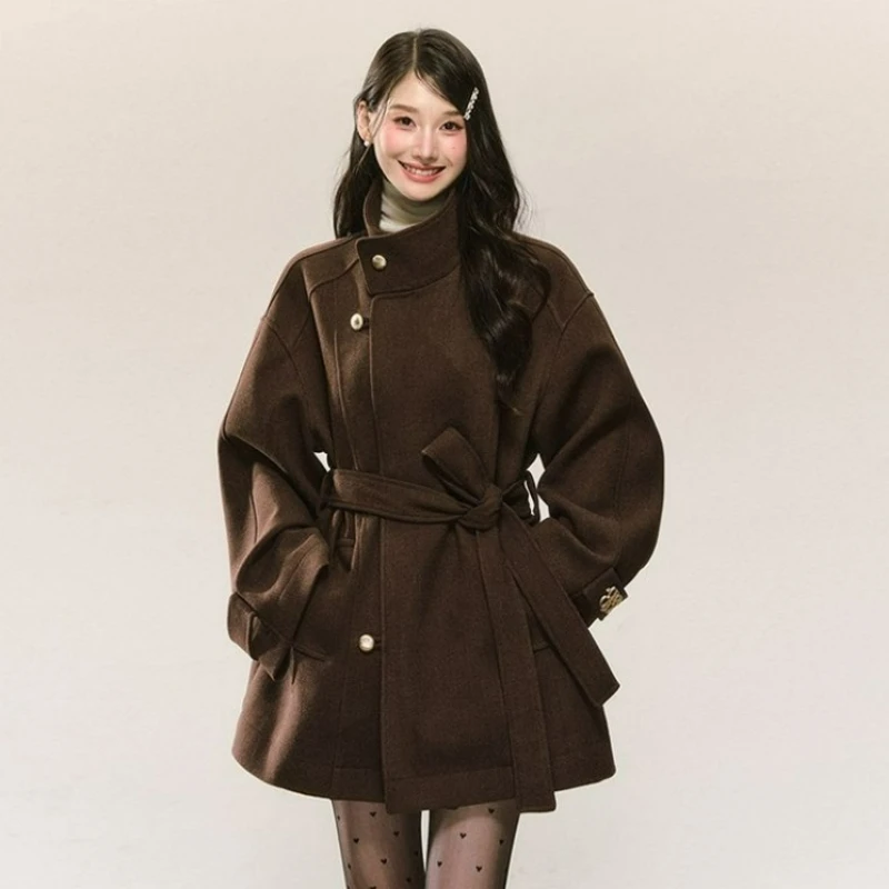 2026 Winter American Retro Stand-up Collar Single-breasted Lace-up Slimming Jacket Cotton-padded Thickened Short Coat for Women