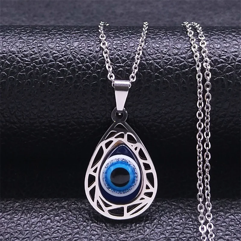 Türkische Böse Blaue Auge Anhänger Halskette für Frauen Männer Edelstahl Silber Farbe Glück Augen Amulett Schutz Schmuck N8022S01 – Detail 10