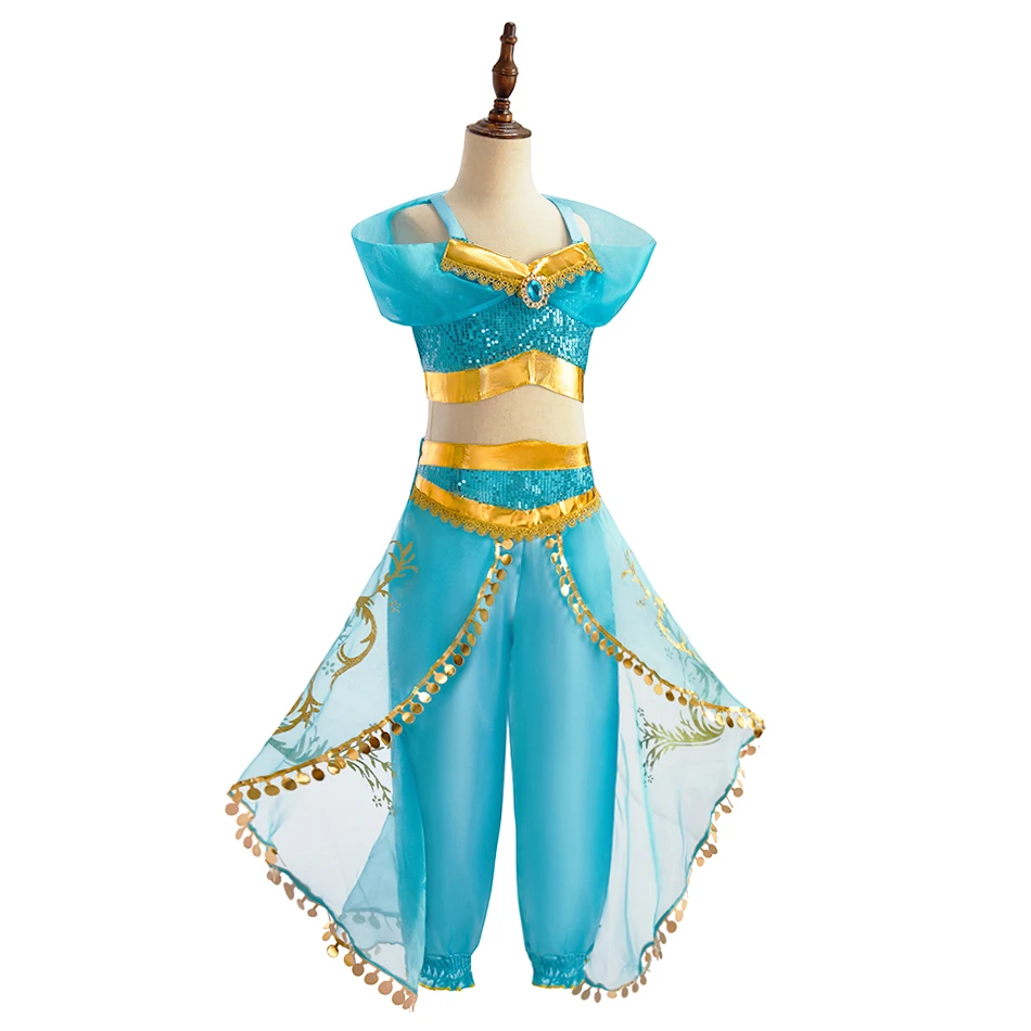 Girls Arabian Princess Costume Jasmine Dress for Carnival Children Aladdin Lamp Fancy Outfit Girl Birthday Party Clothes 2 Packs