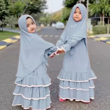 

2Pcs Muslim Kids Hijab Dress Abaya Set Islamic Children Eid Ramadan Prayer Burka Arab Girls Khimar Headscarf Niqab Robe Clothing