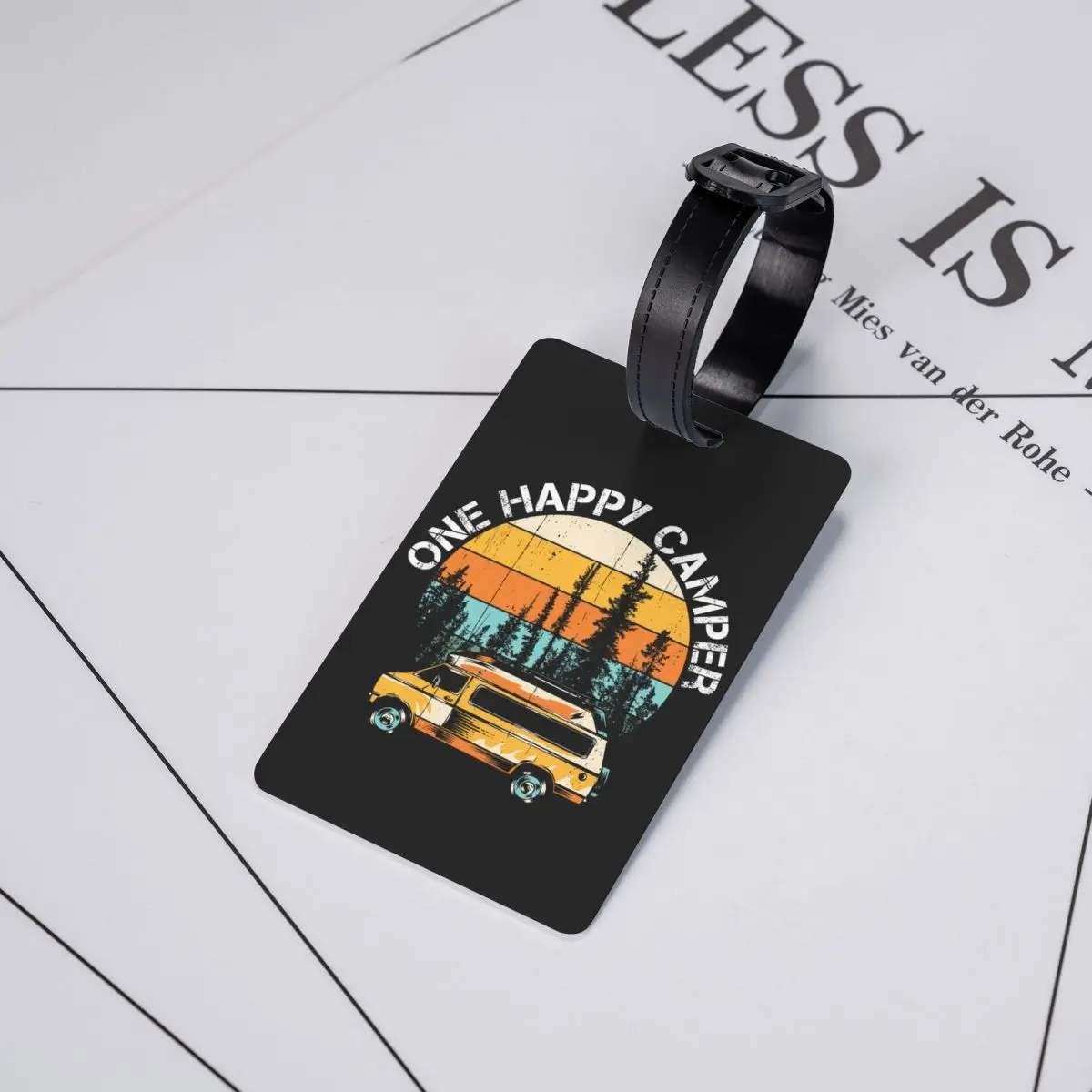 Vintage Sunset Happy Camper Luggage Tags Custom Adventure Camping Travel Car Baggage Tags Privacy Cover ID Label