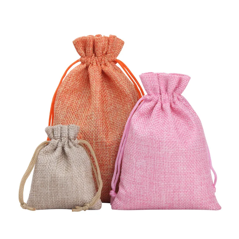 50 teile/los Leinen und Jute Kordelzug Tasche 7x9/10x14/13x18 cm schmuck Verpackung Hochzeit Süßigkeiten Weihnachten Party Geschenk Lagerung Tasche – Detail 5