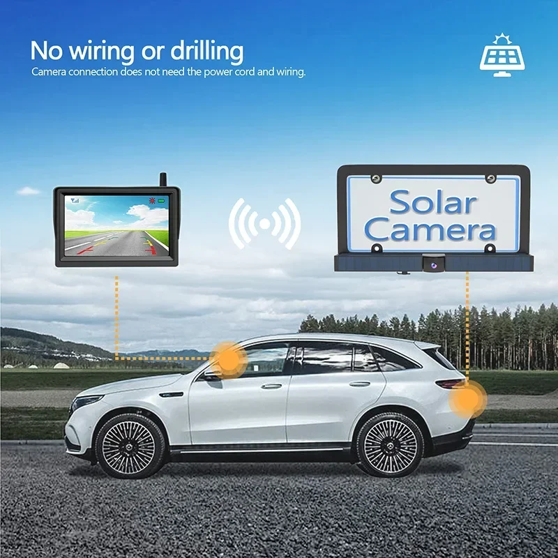 Parking Sensor System Reversing Radar 2 Channel Front Back Reverse HD Camera 5 Inch Solar 2.4GHz Digital Wireless Monitor