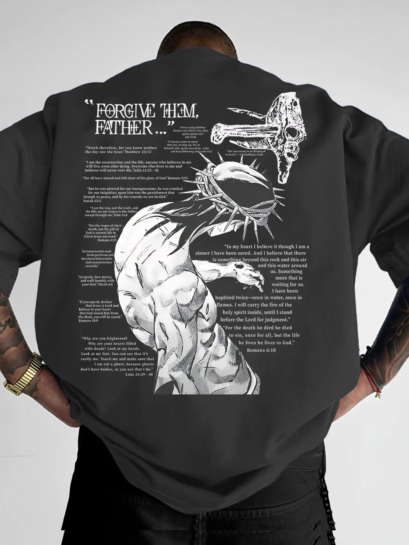 Forgive Them Father Quote Graphic Print 100% Cotton Mens T Shirt for Summer Streetwear Ideal for Faith Inspired Outfits