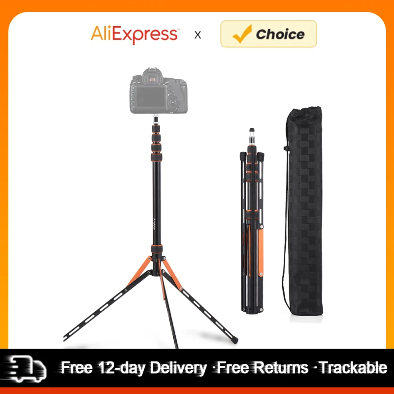 Andoer SL25-5 85.03” Foldable Tripod Stand Aluminum Alloy 5 Sections Adjustable 5kg/11.02lbs Load Capacity w/ 1/4in 3/8in Screw