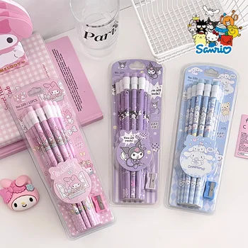 Sanrio kuromi hb lápis cinnamoroll melodia papelaria 12 lápis 1 conjunto de rolo de lápis estudante escrita desenho lápis hb presentes