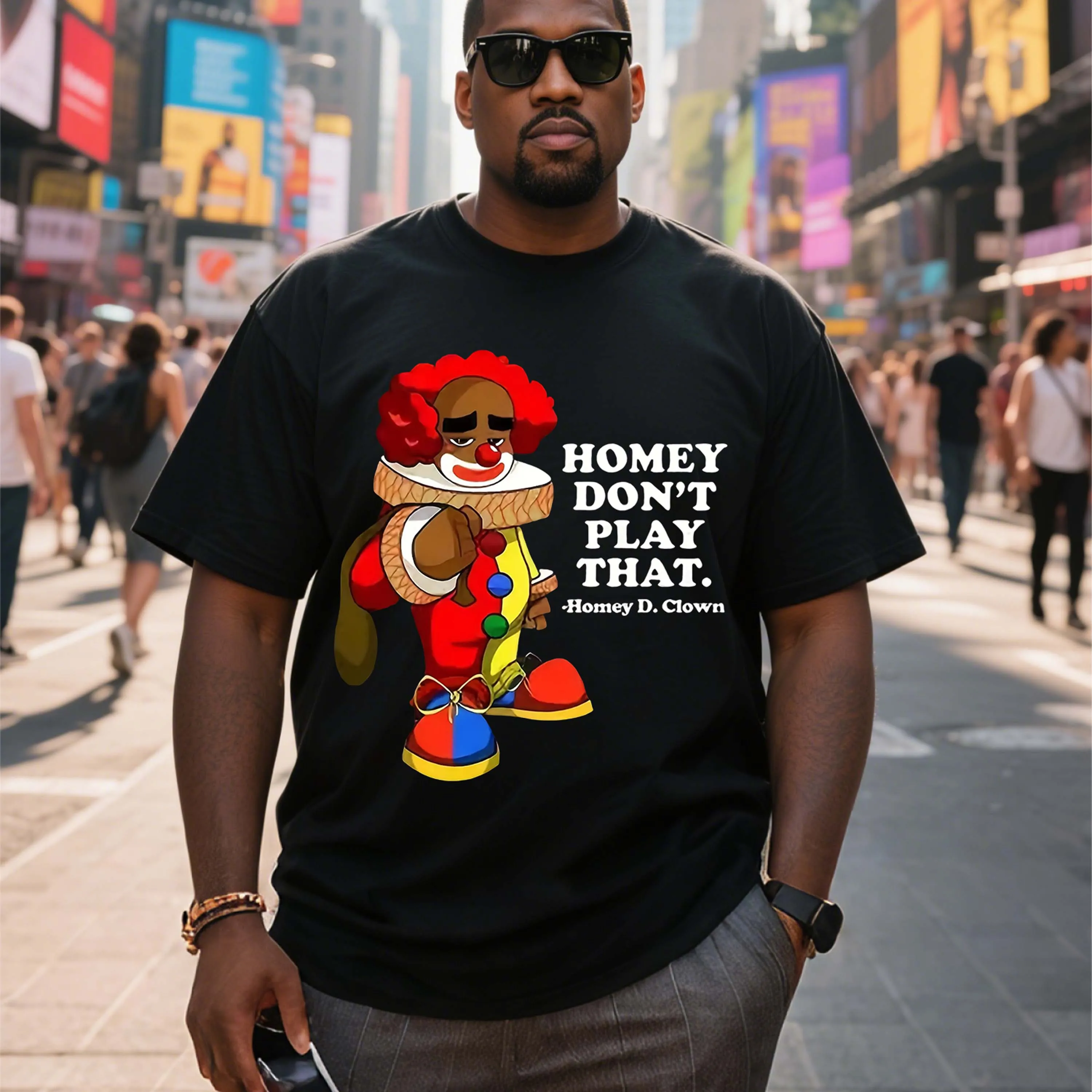 

Черная футболка больших размеров с короткими рукавами и рисунком клоуна, подходящая для летней одежды для отдыха на открытом воздухе